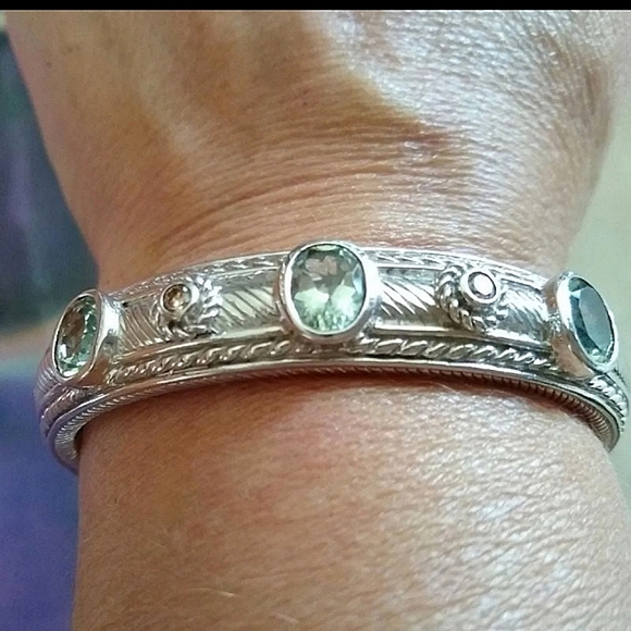 Judith Ripka Jewelry - J Ripka Hinged SSilver Prasiolite Citrine Bracelet